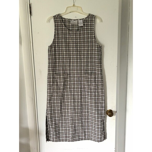 Erika Studio Dresses & Skirts - Vintage 90s Erika Studio Linen Beige Gingham Long Jumper Cottagecore Dress Sz M